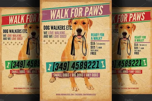 小狗传单海报模板2 Dog Walkers Flyer Template