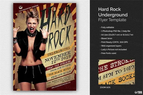 地下音乐派对海报模板 Hard Rock Underground Flyer