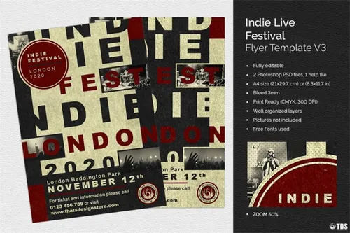 独立现场海报传单模板v3 Indie Live Festival Flyer