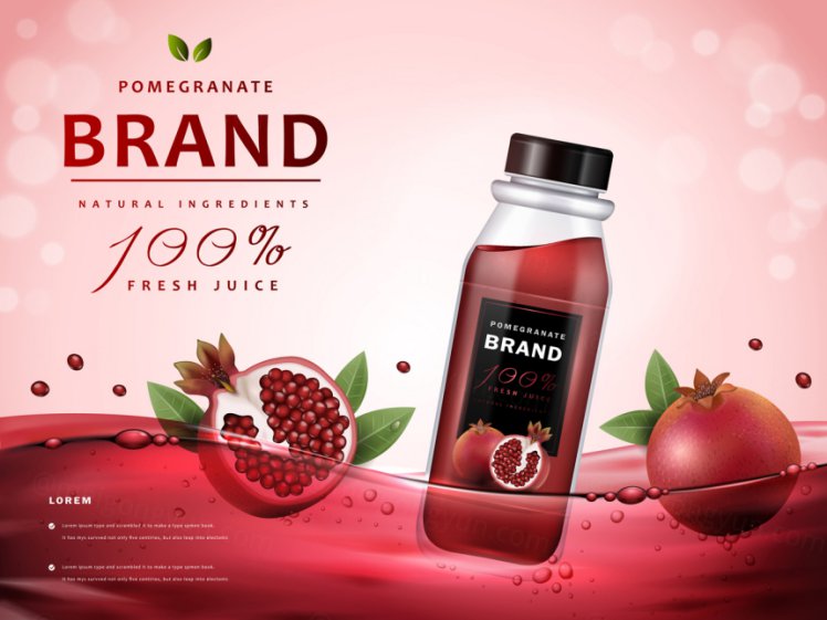 水果石榴果汁饮料广告宣传海报EPS矢量模板