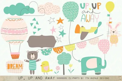 手绘卡通元素设计素材Up , Up and Away Cliparts