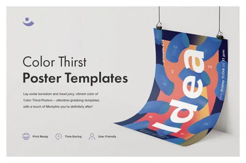 鲜艳色彩抽象波普艺术设计元素Color Thirst Poster Templates