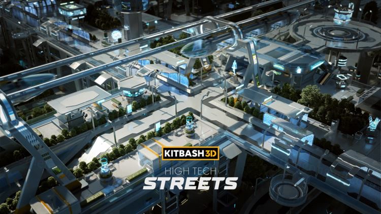 未来派高科技科幻城市街道全息投影场景3D模型设计素材 Kit