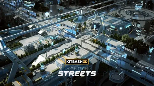 未来派高科技科幻城市街道全息投影场景3D模型设计素材 Kit