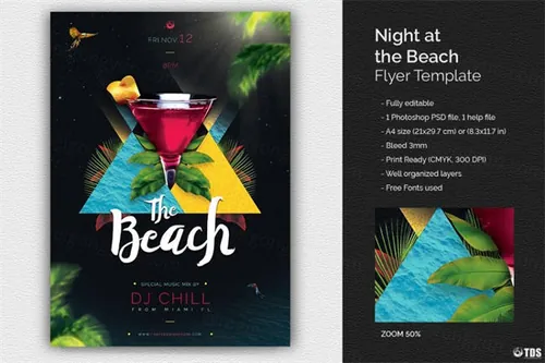 晚上在海滩传单海报PSD Night at The Beach Flyer