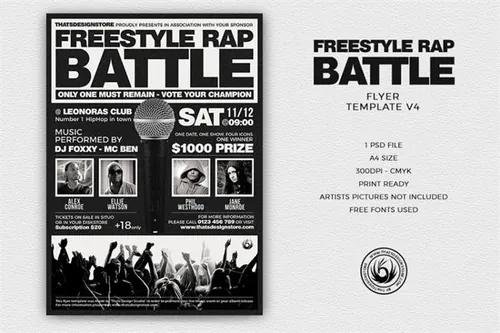 自由式说唱战斗传单海报PSD Freestyle Rap Battle Flyer
