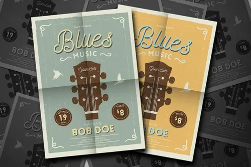 经典的爵士和蓝调海报模板 Vintage Jazz  Blues Guitar