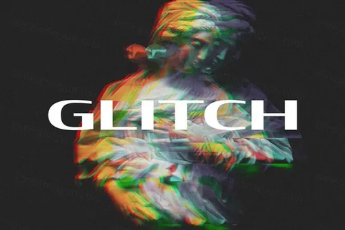 复古数字电视信号丢失错位照片特效PS模板素材 Digital