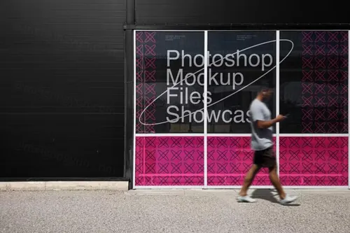 户外街头墙体宣传印刷广告贴图展示样机PSD模板 Advert