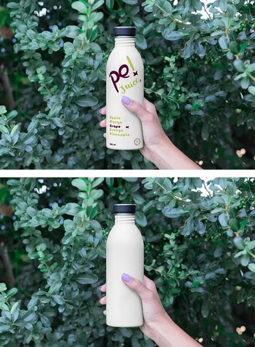 手持饮料瓶真实场景贴图展示模版 Hand Holding Bottle Mockup