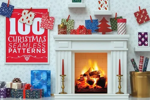 圣诞节节日元素无缝背景设计素材