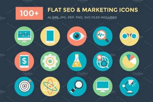 搜索引擎优化和营销图标大全 Flat Seo and Marketing Ico