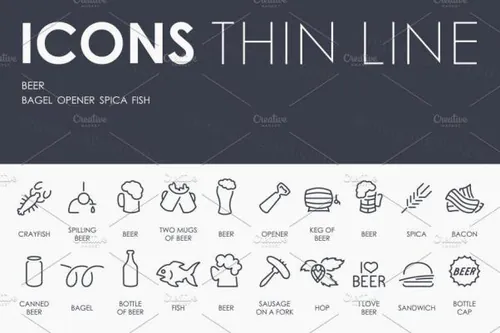 餐饮美食图标素材 Beer thinline icons