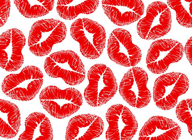 性感爱心形嘴唇口红印记矢量插画