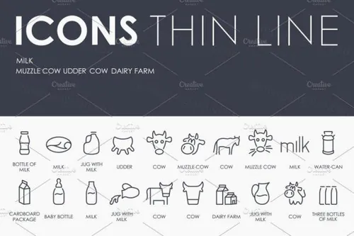 奶制品图标素材 Milk thinline icons