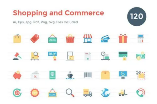 电商购物矢量图标 Flat Shopping and Commerce Icon