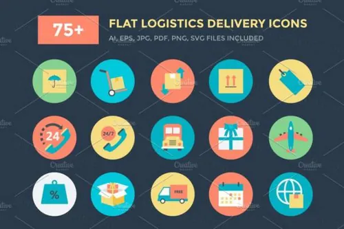 物流配送图标设计 75  Flat Logistics Delivery Ico