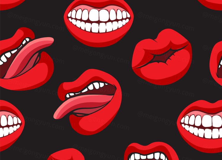 挑衅的嘴唇搞怪风格服装印花矢量素材