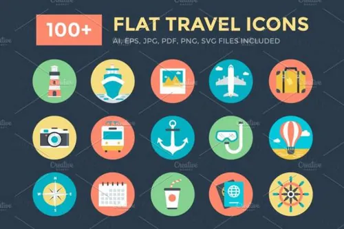 扁平化旅行图标大全 100  Flat Travel Icons