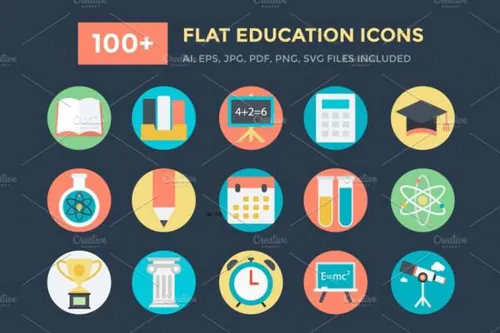 22扁平化教育矢量图标 100  Flat Education Vector I