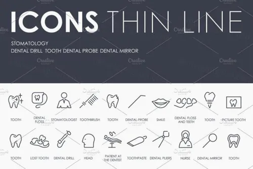 口腔牙科图标素材 Stomatology thinline icons