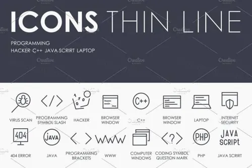 编程开发矢量图标 Programming thinline icon