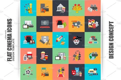 扁平化电影院矢量图标 Flat Conceptual Cinema I