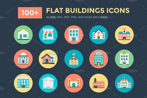 建筑矢量图标 100  Flat Buildings Vector Icons