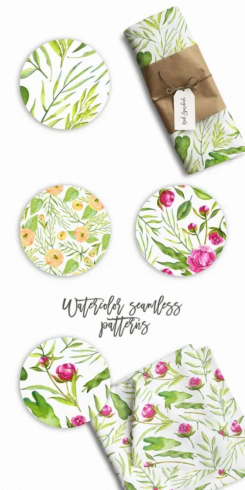 鲜艳牡丹玫瑰花卉手绘水彩剪贴画素材 Watercolor B