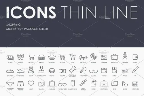 电商购物图片图标制作 Shopping thinline icons