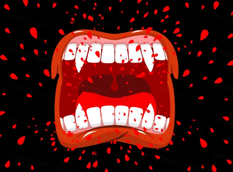 夸张的吸血鬼张开的嘴个性服装印花图案