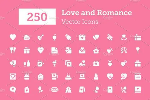 爱情和浪漫矢量图标设计 250 Love and Romance