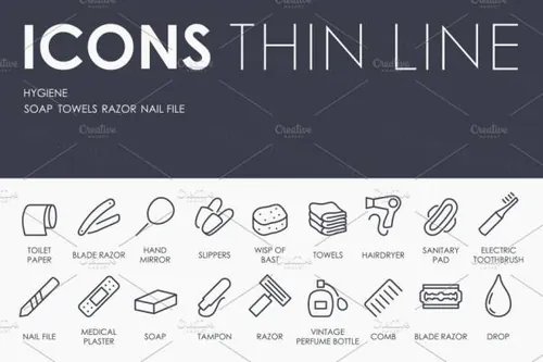 个人护理图标素材 Hygiene thinline icons