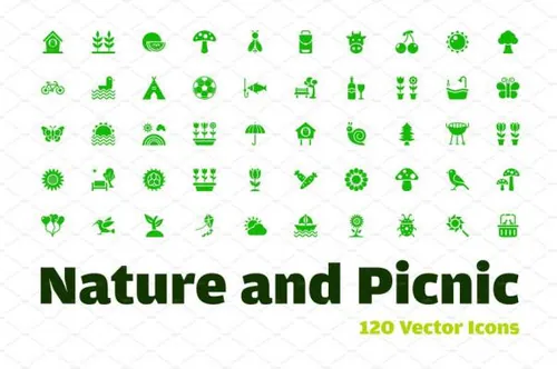 大自然和野餐矢量图标下载 Nature and Picnic Vector Ic