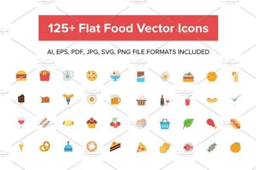 食物矢量图标素材 125  Flat Food Vector Icons