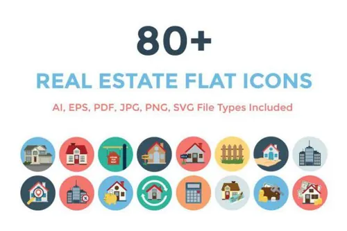 资产矢量图标大全 80  Real Estate Flat Icons