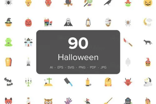 万圣节矢量图标素材 90 Halloween Flat Icons Set