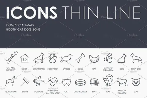家养宠物图标素材 Domestic animals thinline icons