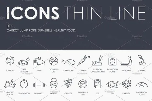 饮食矢量图标素材 Diet thinline icons