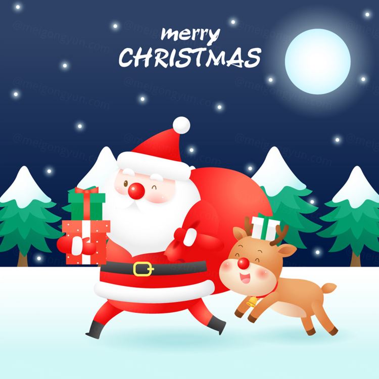 可爱卡通冬季圣诞节新年贺卡AI矢量插画素材