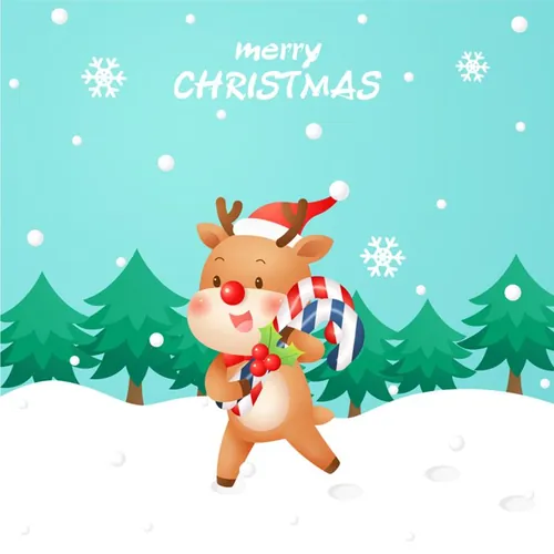 可爱卡通冬季圣诞节新年贺卡AI矢量插画素材