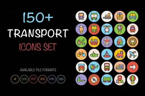 卡通交通矢量图标素材 150  Transport Icons Set