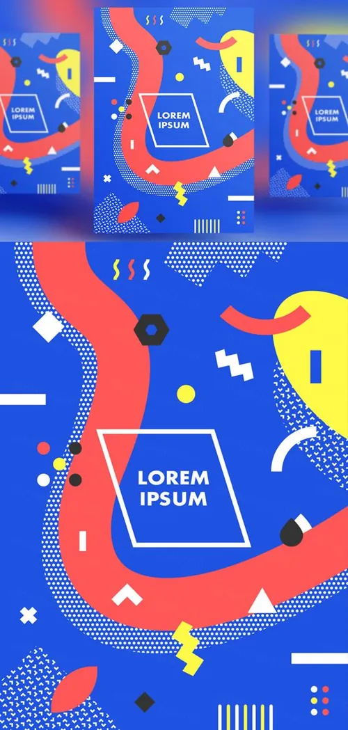 高饱和时尚艳丽彩色孟菲斯创意海报4