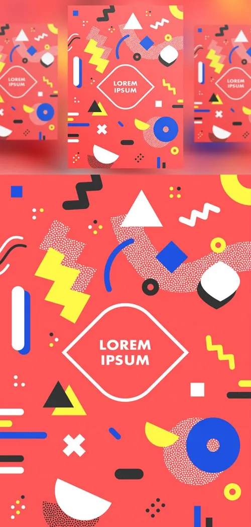 高饱和时尚艳丽彩色孟菲斯创意海报3