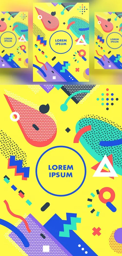 高饱和时尚艳丽彩色孟菲斯创意海报2