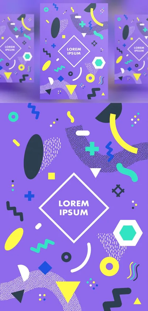 高饱和时尚艳丽彩色孟菲斯创意海报1