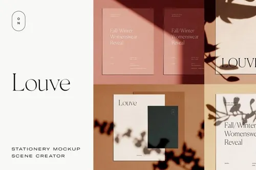 优雅的阳光植物阴影品牌设计提案展示样机模板 Louve -