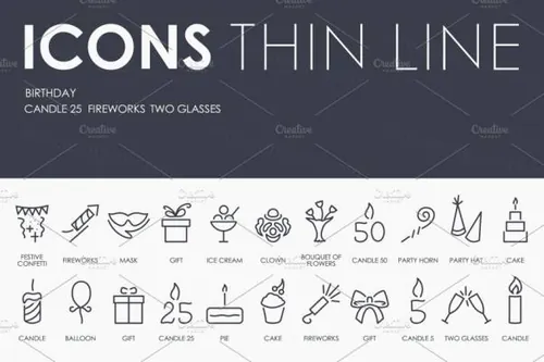 生日图标素材 Birthday thinline icons