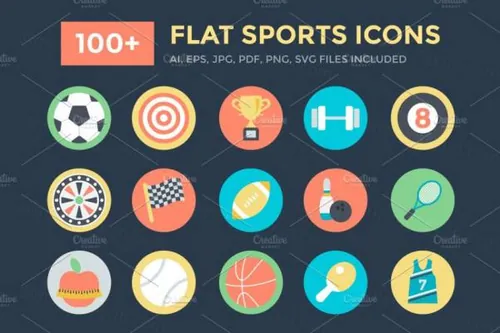 扁平化运动图标素材 100  Flat Sports Icons