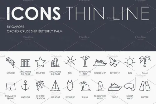 新加坡元素图标素材 Singapore thinline icons